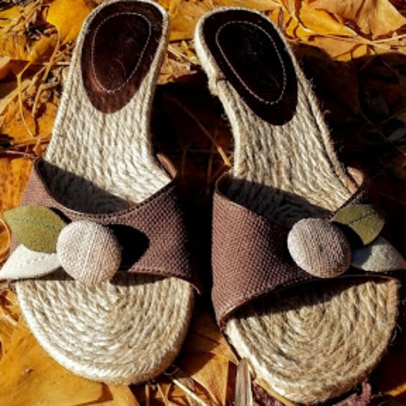 Kenneth Cole Brown Green linen jute-soled slide sandals size 7 - Picture 4 of 7